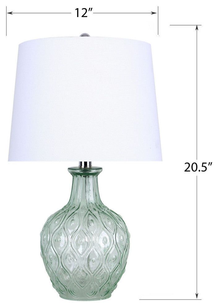 20.5" Recycled Glass Table Lamp, Patterned Base/Off-White Linen Shades, Set of 2