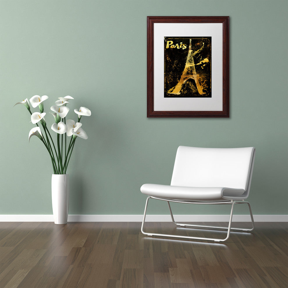 Color Bakery ''Gold Eiffel'' Matted Framed Art, Wood Frame, White Mat, 16x20