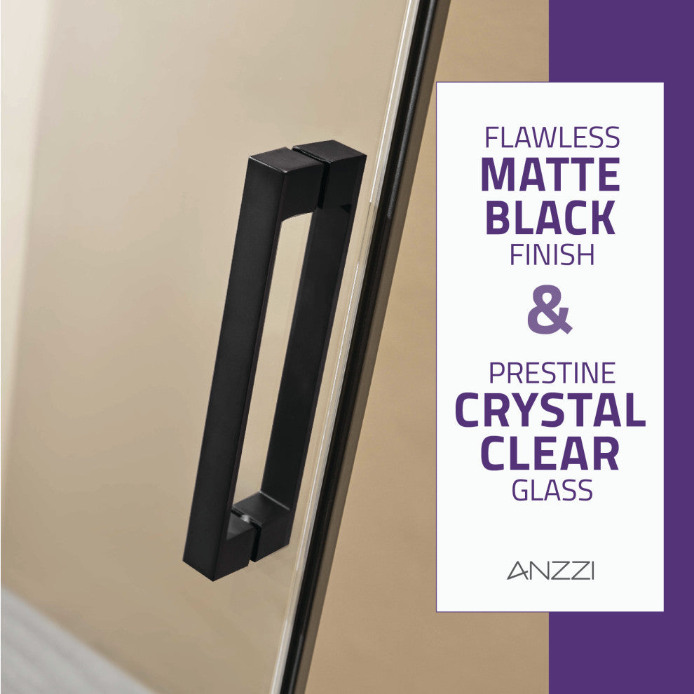 ANZZI Rhodes 76" Frameless Sliding Shower Door, Matte Black, 48" W