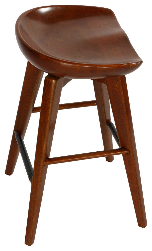 Tiwi Backless Swivel Counter Stool, Solid Wood, 24" Walnut