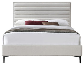 Hunter Linen Polyester Fabric Upholstered Bed, Cream, King