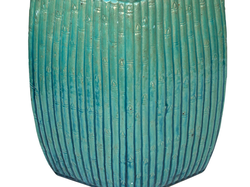 Hexagon Bamboo Theme Turquoise Green Ceramic Clay Garden Stool Hws3557