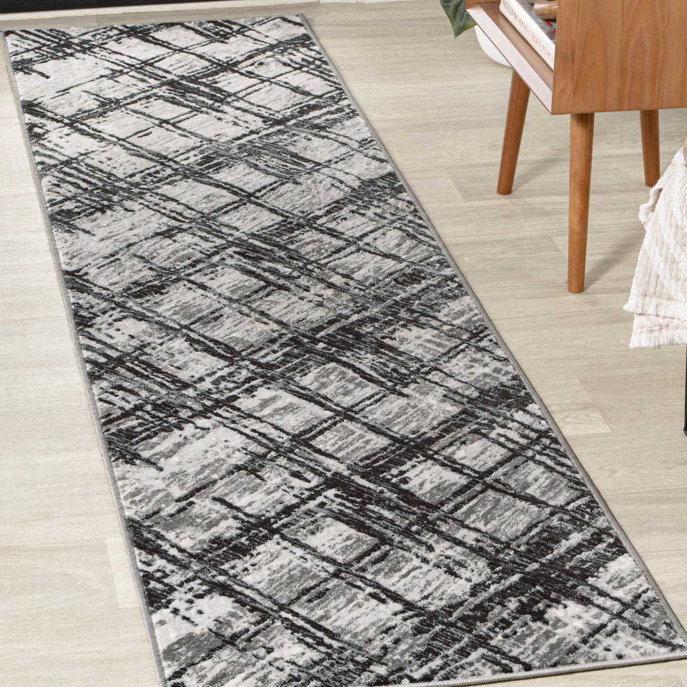 Slant Modern Abstract Black/Gray 2 ft. x 8 ft. Runner Rug