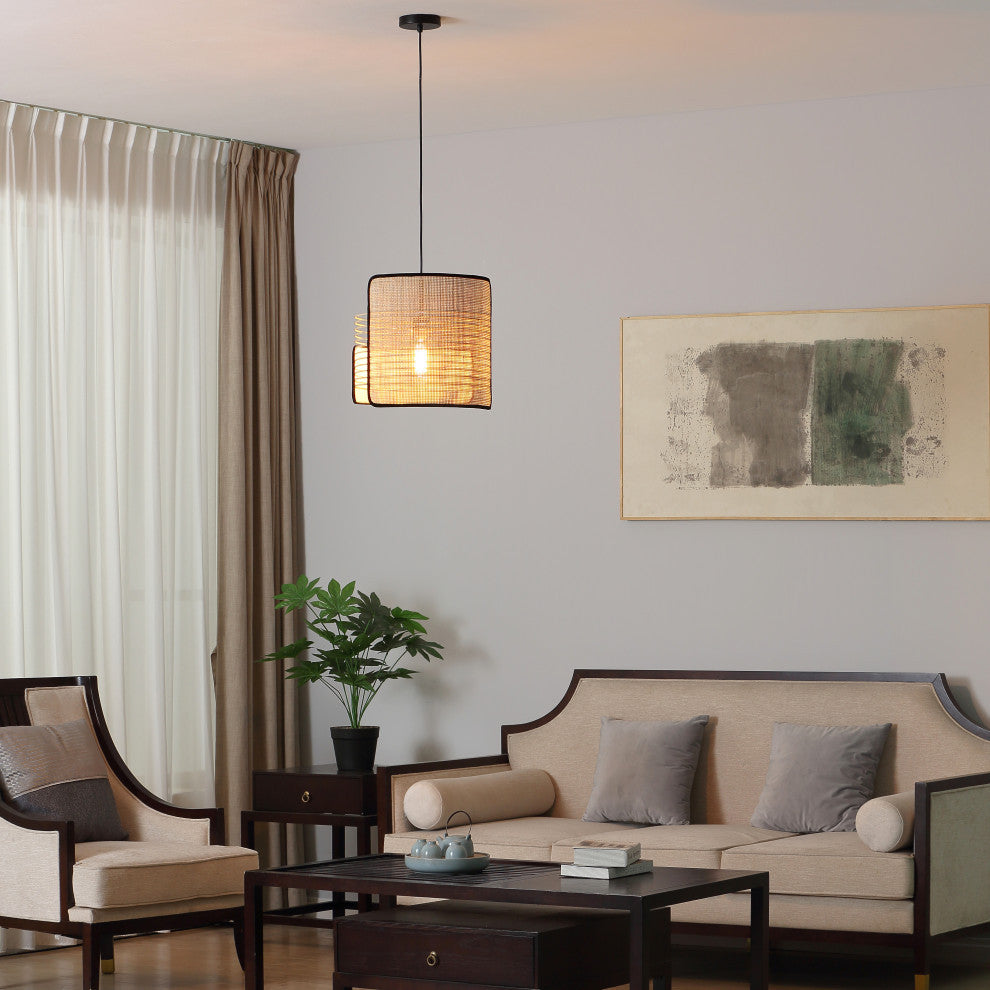 Vidalite Mazal, Boho Bamboo Wicker Single Pendant Light