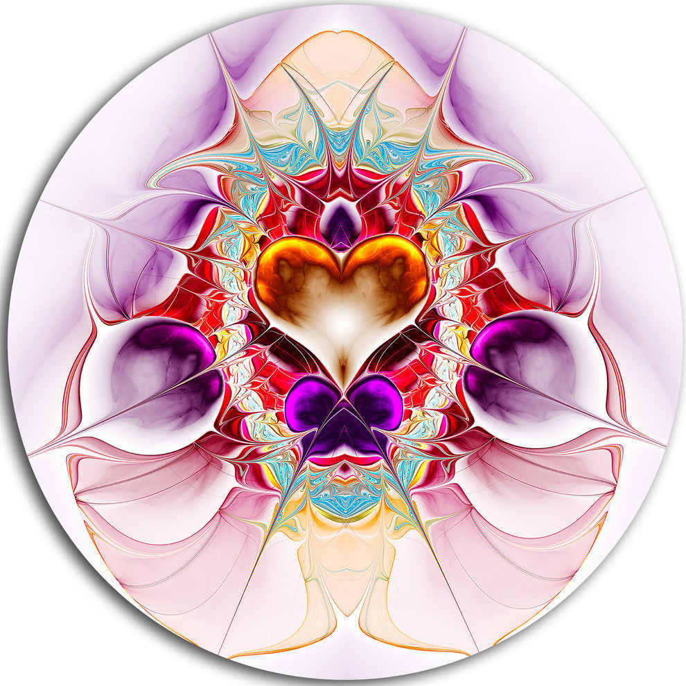 Pink Symmetrical Fractal Heart, Abstract Disc Metal Wall Art, 23"
