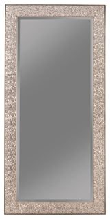 Benzara BM233237 Beveled Accent Floor Mirror With Glitter Mosaic Pattern, Silver