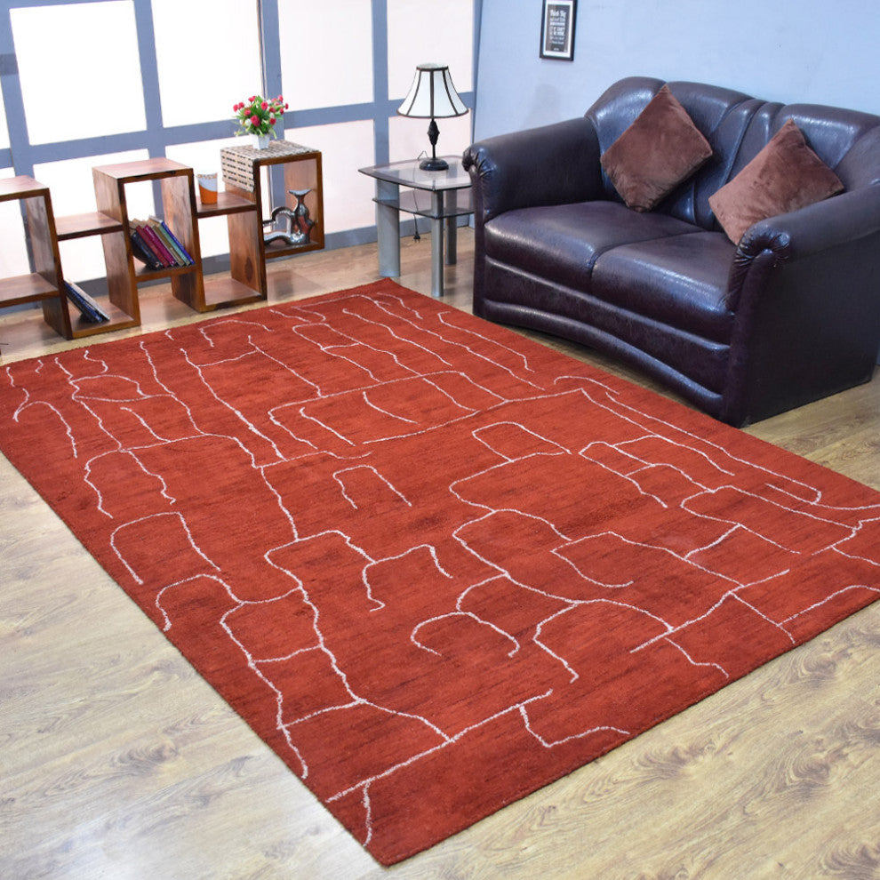 HAND KNOTTED LOOM SILK ECO-FRIENDLY RUG-6'x9',Rectangle,Red White,Contempor