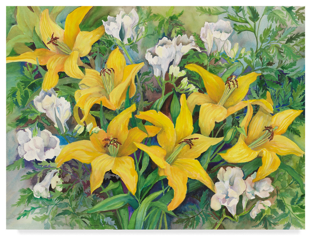 Joanne Porter ''Gold Lilies And Freesia'' Canvas Art, 32"x24"