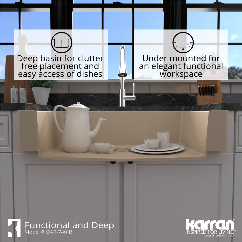 Karran Retrofit Farmhouse Quartz 34" Single Bowl Sink Kit, Bisque
