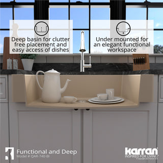 Karran Retrofit Farmhouse Quartz 34" Single Bowl Sink Kit, Bisque