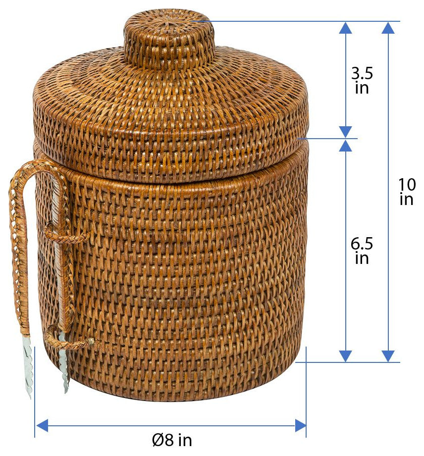 La Jolla Rattan Ice Bucket With Ice Tongs, Honey-Brown