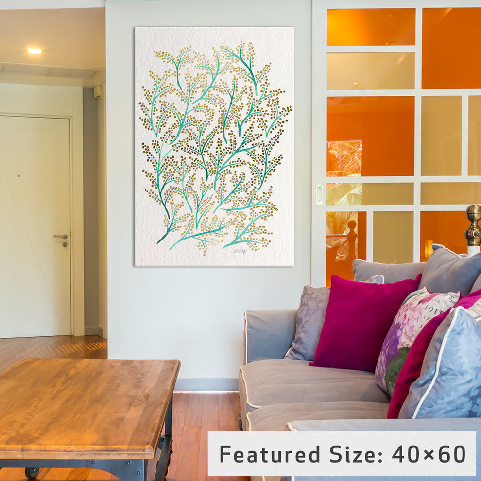 "Green Gold Branches Artprint" by Cat Coquillette, 40x26x1.5