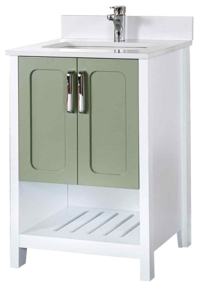 Florin Collection 24" Bathroom Vanity With Sink, Mirror, Countertop, Green