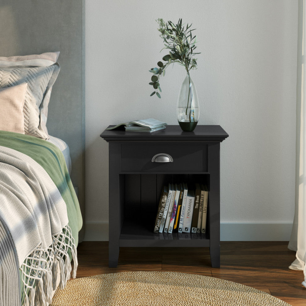Acadian Solid Wood Bedside Table, Black