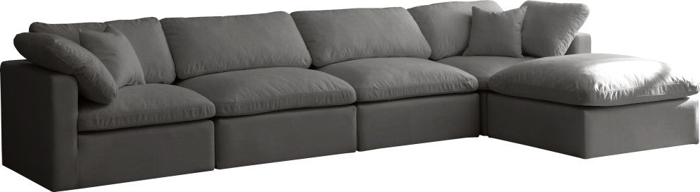 Plush Velvet / Down Standard Comfort L-Shaped Modular Sectional, Gray, 5-Piece: 2 Armless Chair, 2 Corner Chair, 1 Ottoman