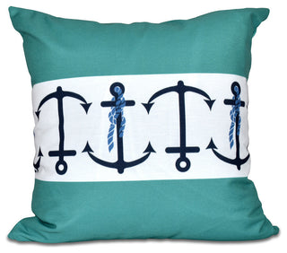 Anchor Stripe, Stripe Print Pillow, Green, 18"x18"