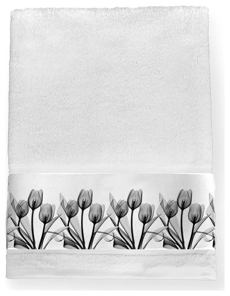 Monochromatic Black Tulips Bath Towel