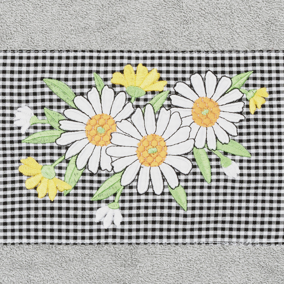 Linum Home Turkish Cotton Daisy 3-Piece Embellished Towel Set, Light Gray