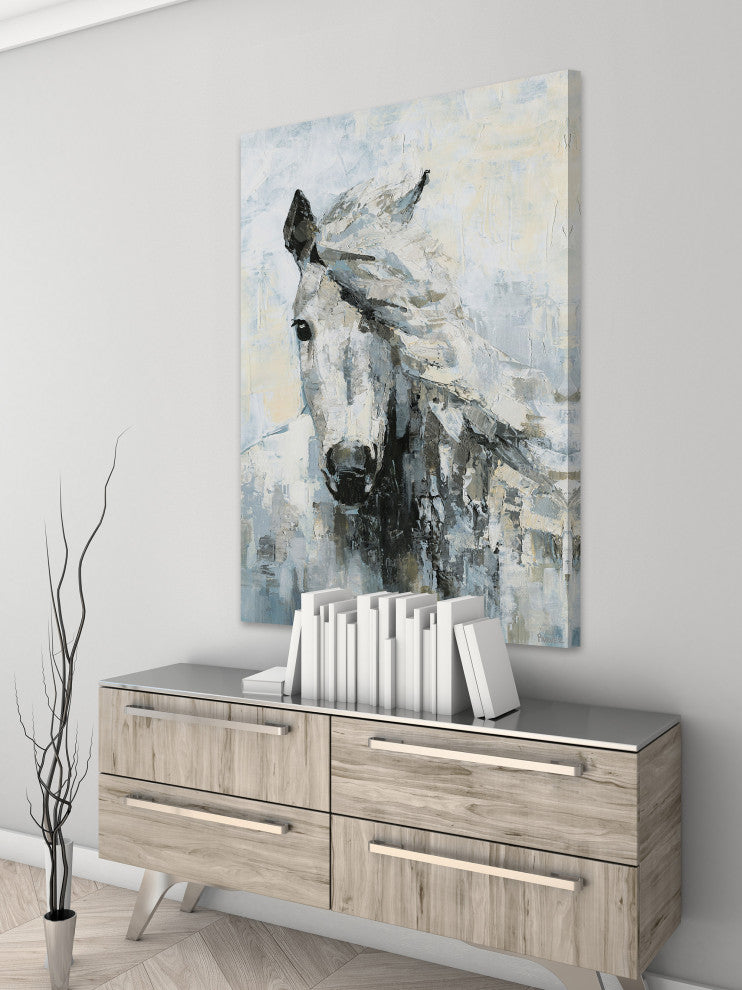 "Great White Horse" Painting Print on Wrapped Canvas, 16"x24"