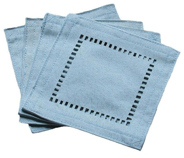 Melrose Easy Care Cutwork Hemstitch Coaster, Teal, 6"x6", Set of 12