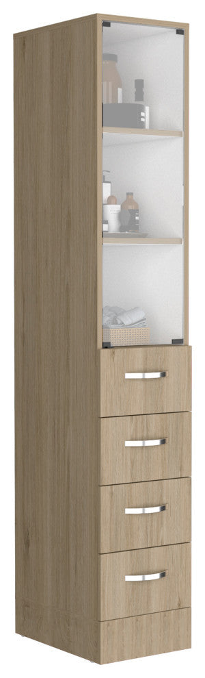 DEPOT E-SHOP Magna Linen Cabinet, Three Shelves, Four Drawers, Light Pine/White