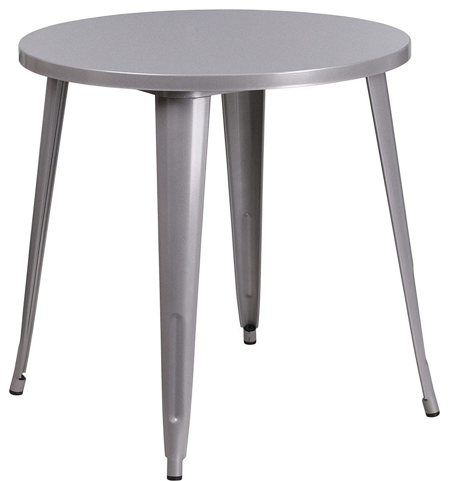 5-Piece Patio Dining Set with Round Table and Slatted Back Chairs, Gray