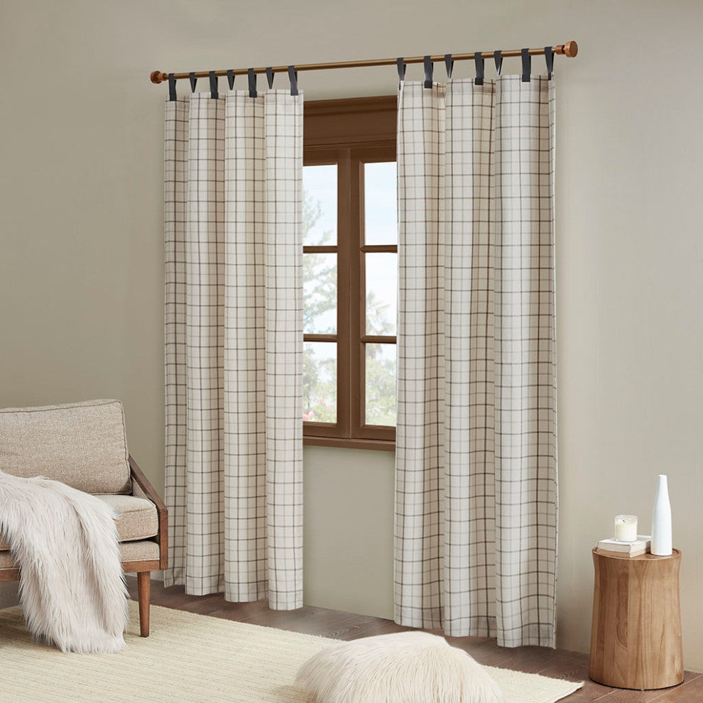 Madison Park Anaheim Plaid Window Panel with Fleece Lining, Beige, Beige, 50x84", Leather Tap Window Panel