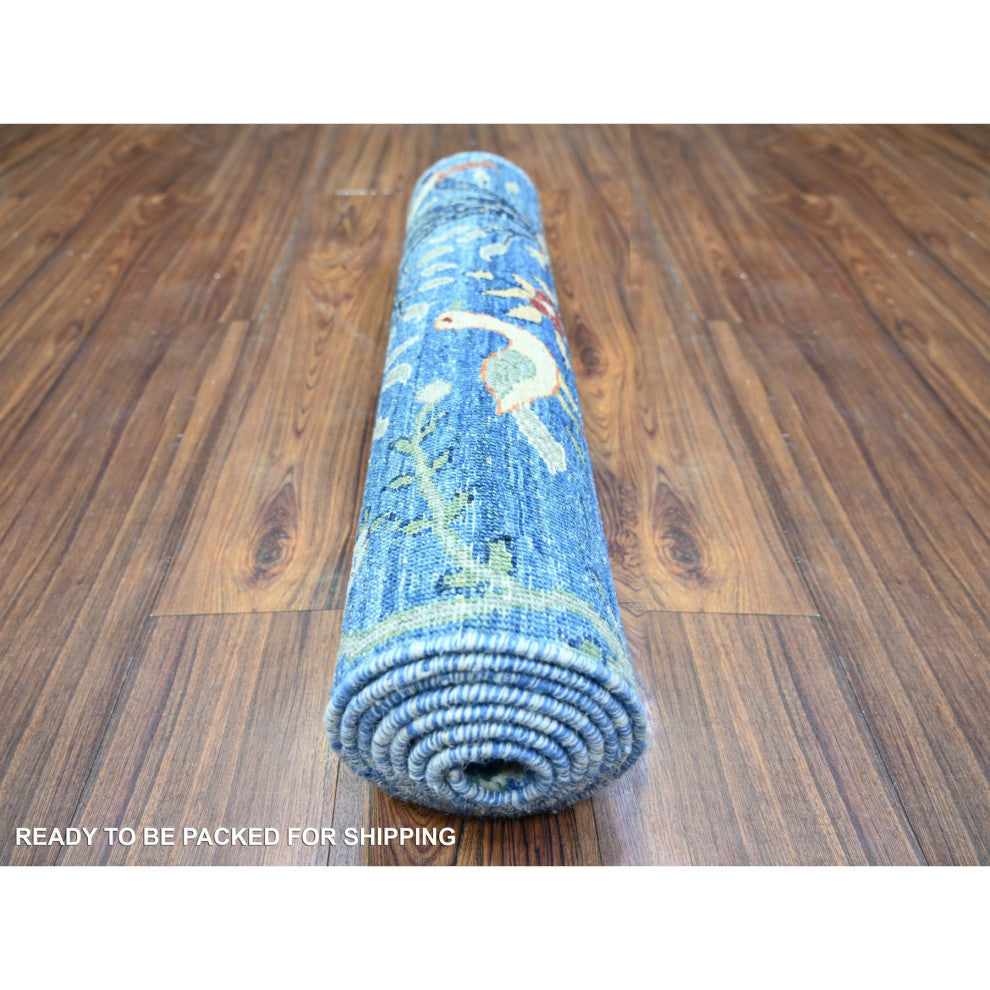 Egyptian Blue Afghan Peshawar Wool Hand Knotted Runner Oriental Rug, 2'6"x7'8"