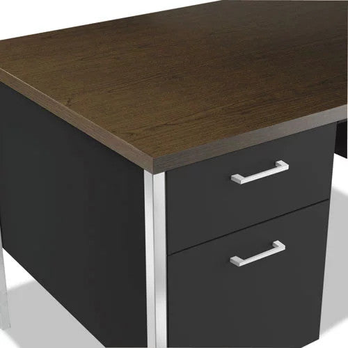 Classic Executive Desk, Chrome Legs & Large Top With Side Drawers, Walnut/Black