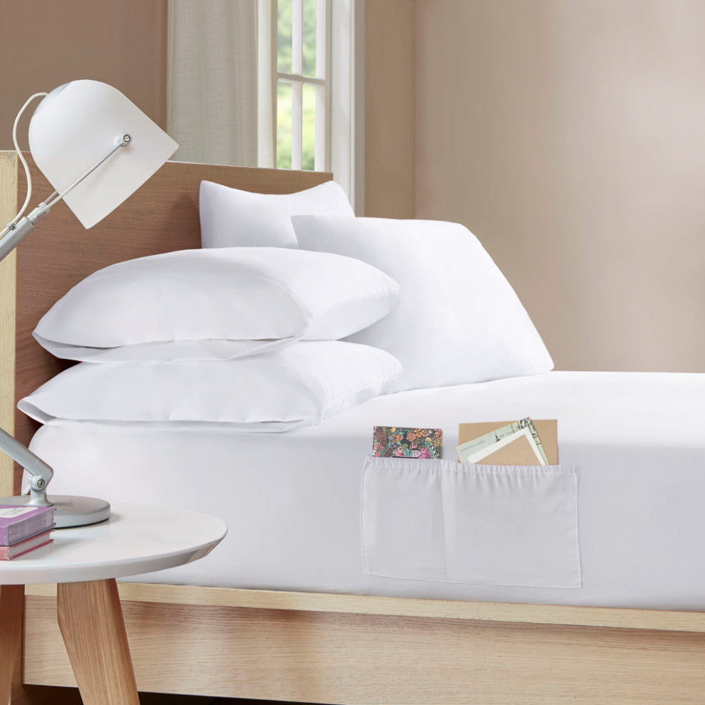 Intelligent Design Microfiber Sheet Set With Side Storage Pockets, White