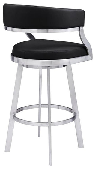 Armen Living Dione 30" Metal & Faux Leather Swivel Bar Stool in Black/Chrome