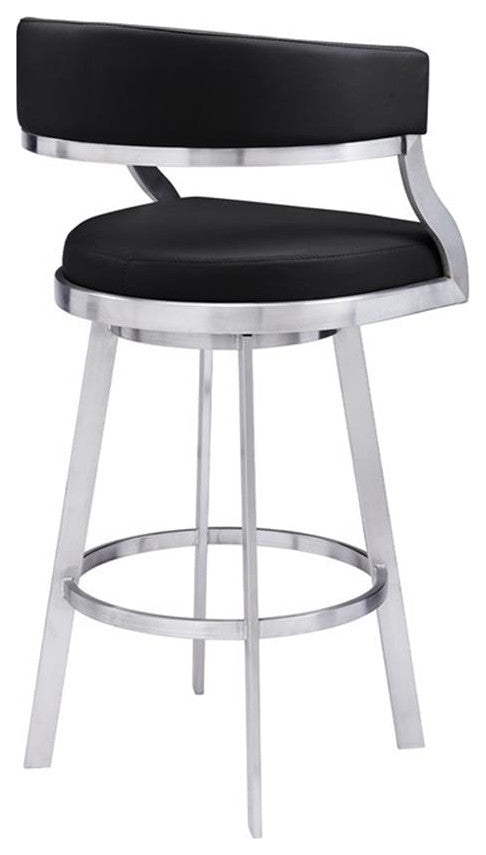 Armen Living Dione 30" Metal & Faux Leather Swivel Bar Stool in Black/Chrome