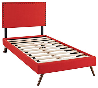 Modway Phoebe Twin Fabric Platform Bed With Round Splayed Legs, Atomic Red