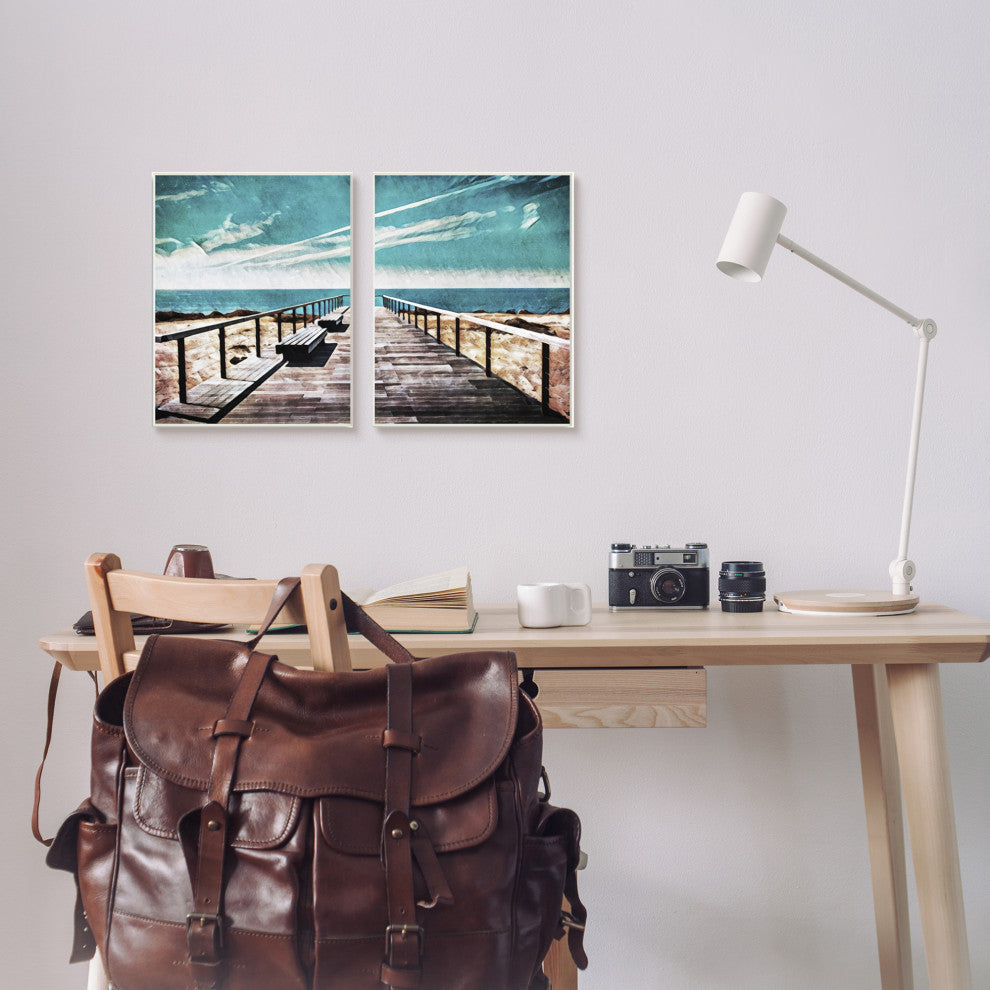 Tranquil Pier Dock Beach Clear Blue Sky Illustration, 2pc, each 10 x 15