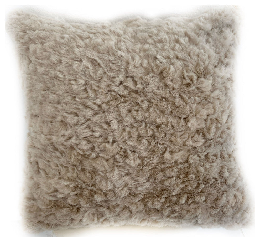 Plutus Champagne Persian Chila Animal Faux Fur Luxury Throw Pillow, 26"x26"