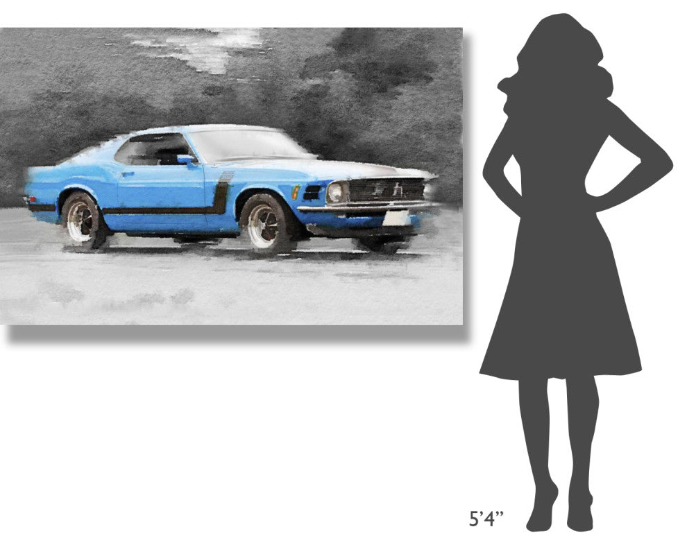 "1970 Ford Mustang Boss Blue Watercolor" Fine Art Print