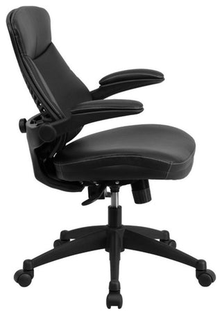 Pemberly Row Contemporary Leather Swivel Office Chair in Black