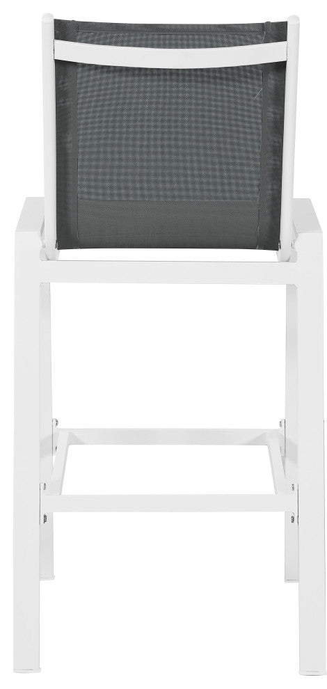 Nizuc Mesh Water Resistant Patio Aluminum Barstool (Set of 2), Gray, White Frame