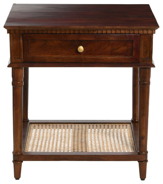 Maxwelton Acacia Wood and Cane Bed Side Table, Brown