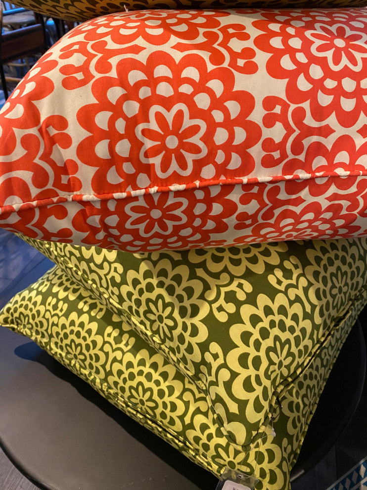 Orange Flower Print Down Pillow