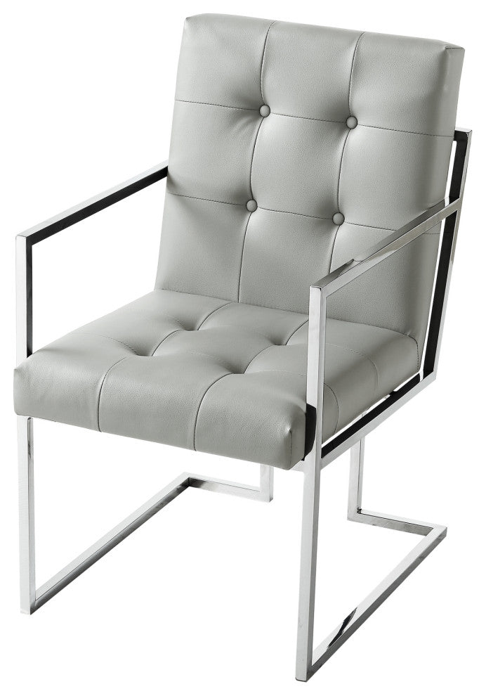 Phoebe Tufted Dining Chairs With Square Arms, Set of 2, Light Grey Pu Leather