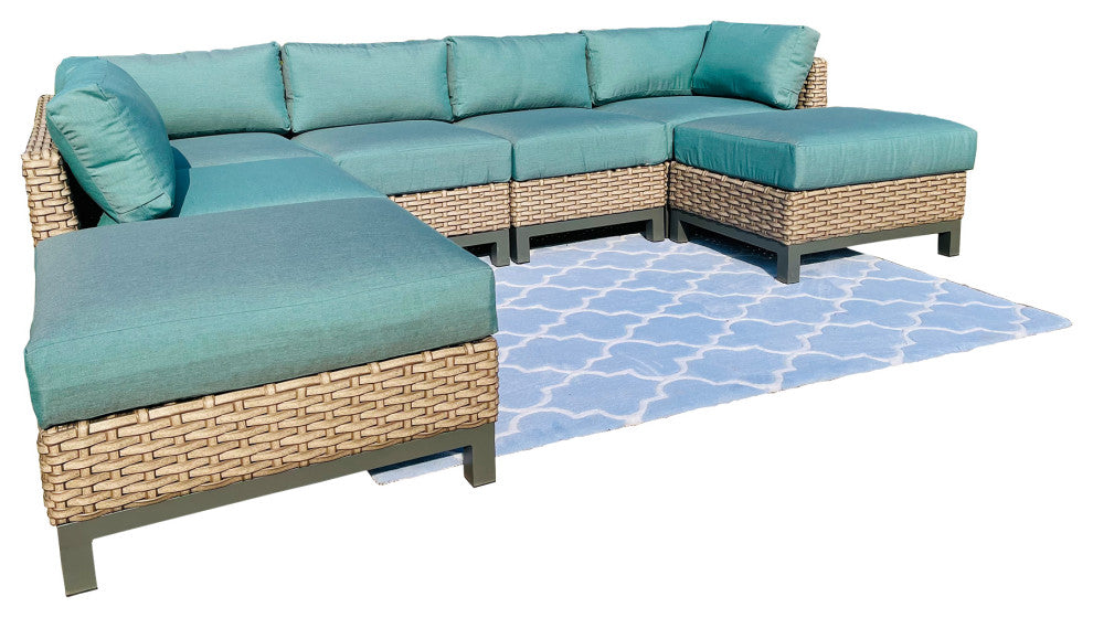 Delta 7-Piece Wicker Outdoor Sectional with Cushions, Cast Breeze Acrylic