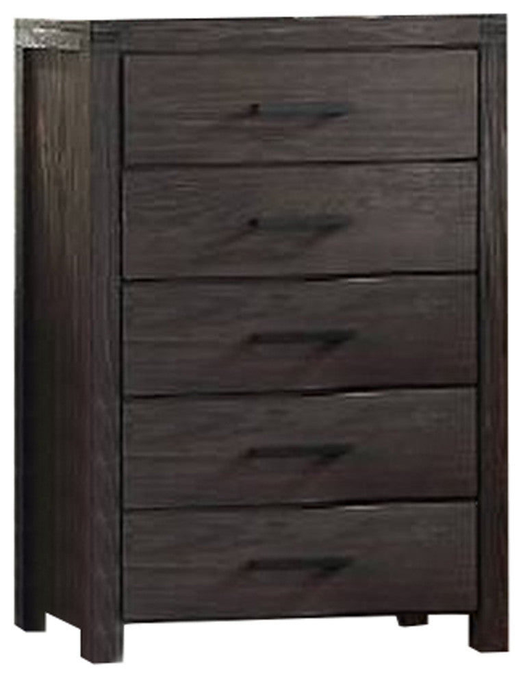 Benzara BM232681 Wooden Chest With Metal Bar Handles/5 Drawers, Dark Brown