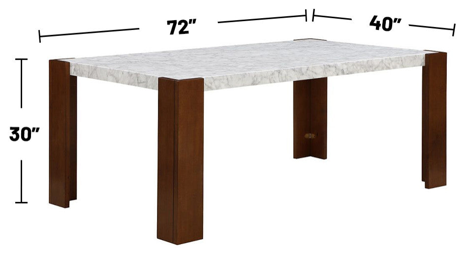 Rectangular Dining Table With Engineering Stone Tabletop, Brown