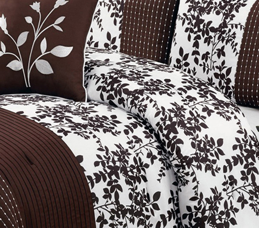 Bliss 100% Polyester 8PC Floral Bedding Set, Coffee, King