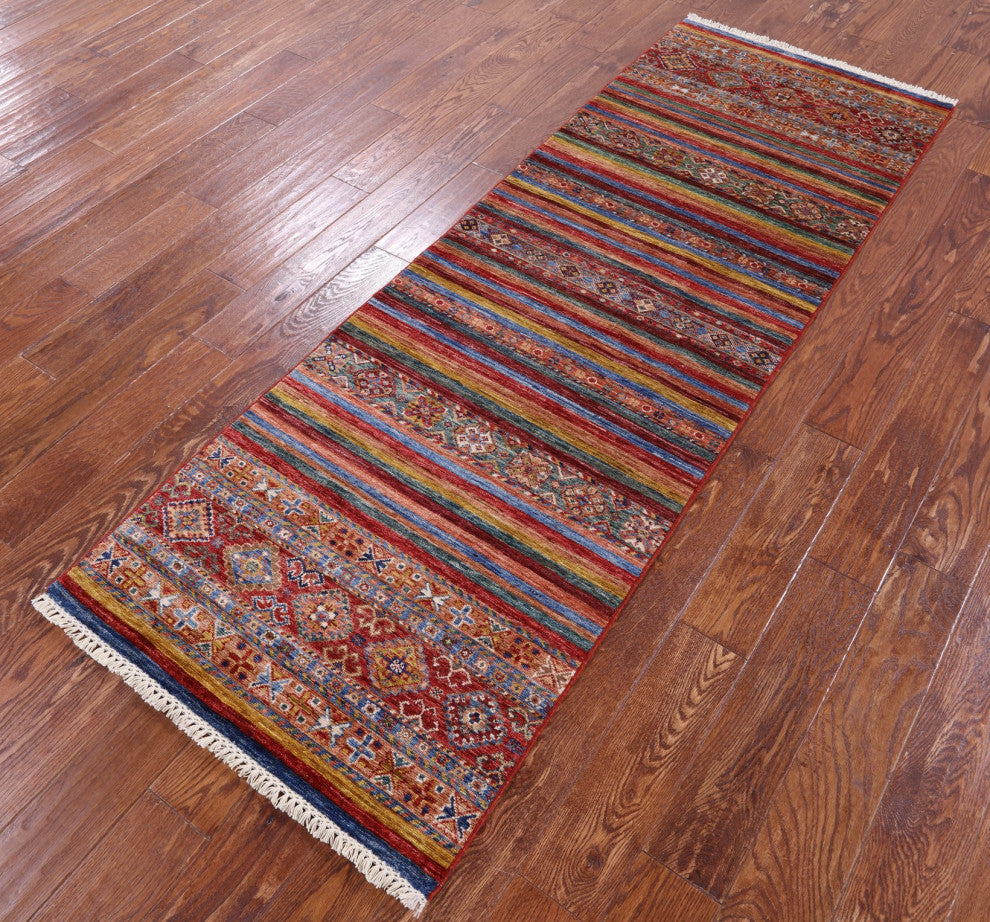 Hand-Knotted Super Kazak Khorjin Runner Rug 2' 8" X 7' 11" Q10108