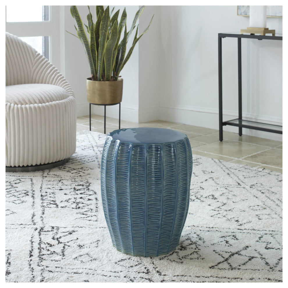 Uttermost 25154 Harbor 15"W Framed Earthenware Garden Stool - Aqua Blue