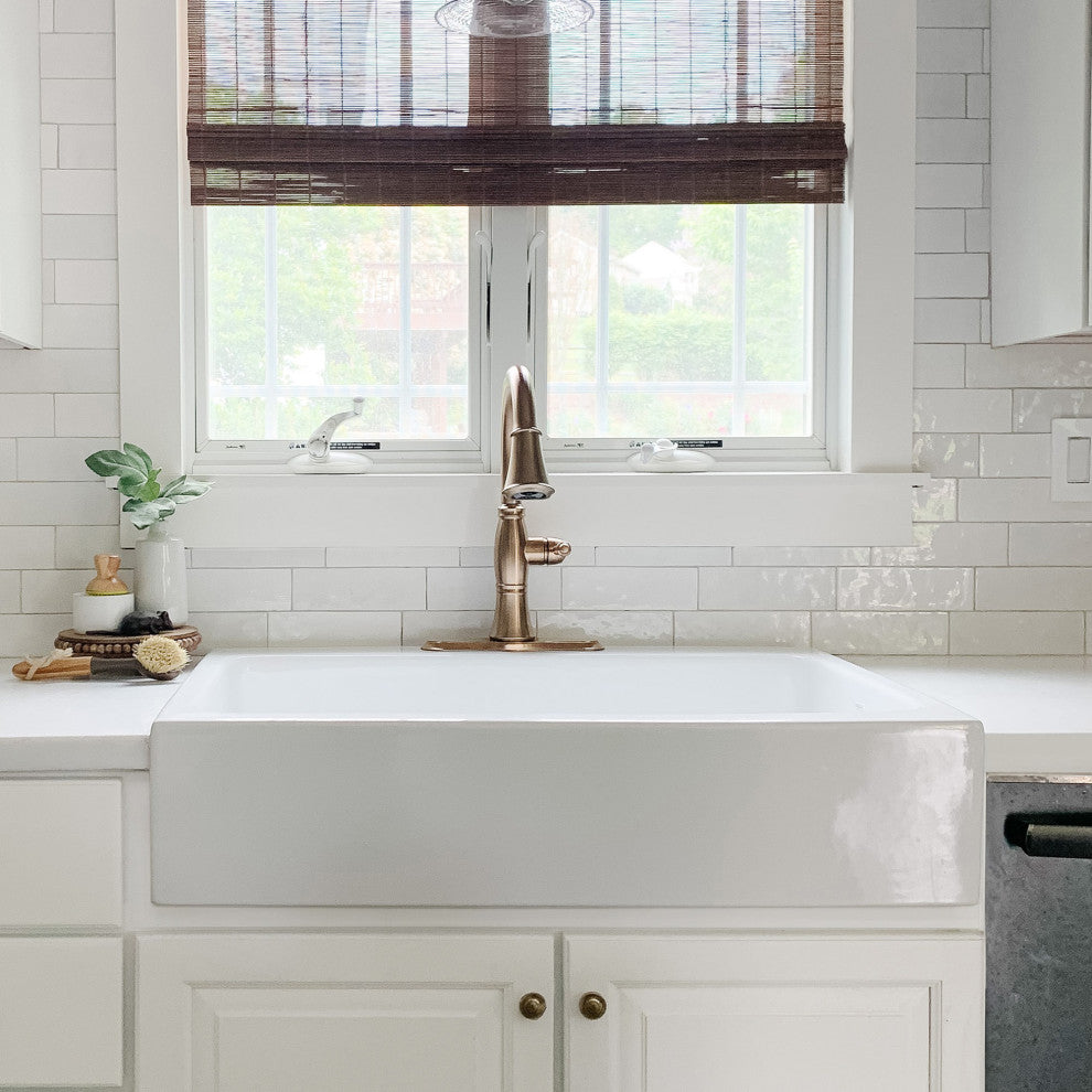 Parker White Fireclay 34" Single Bowl Quick-Fit Drop-In Kitchen Sink, 1 Hole