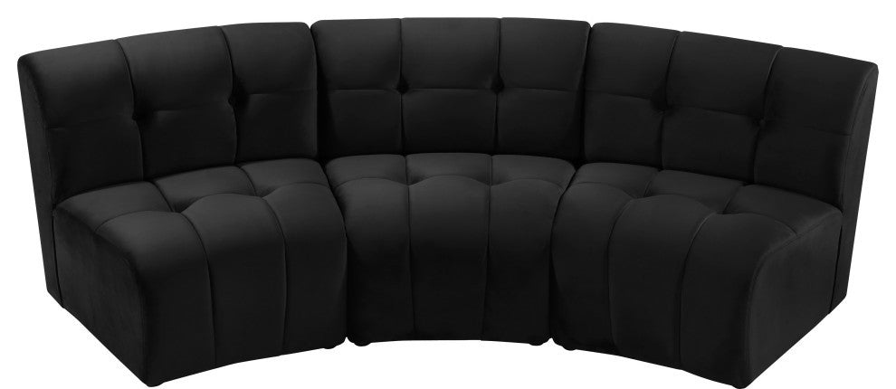 Limitless Velvet Upholstered 3-Piece Modular Sectional, Black