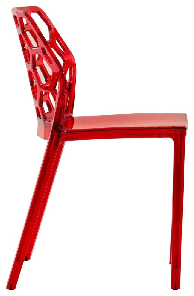 Leisuremod Dynamic HoneyComb Design Dining Chair, Set of 4, Transparent Red